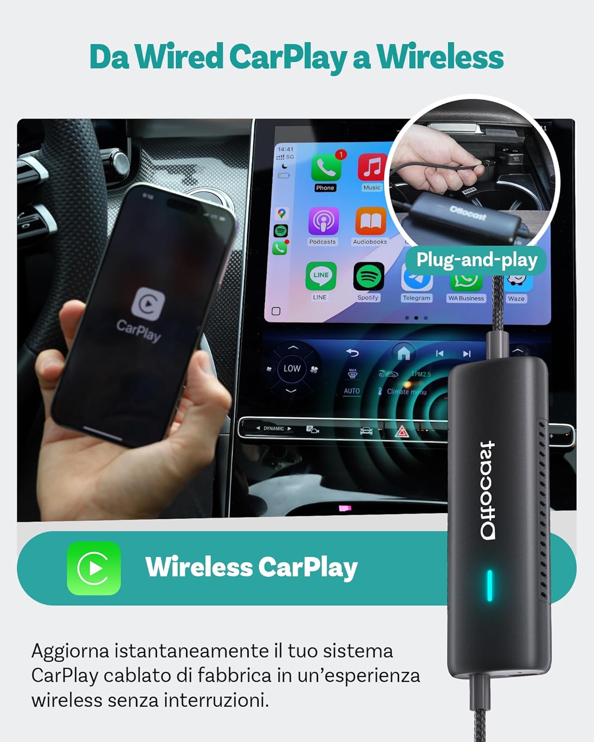 Ottocast Mirror Touch 2025 - Adattatore Wireless CarPlay - immagine 4