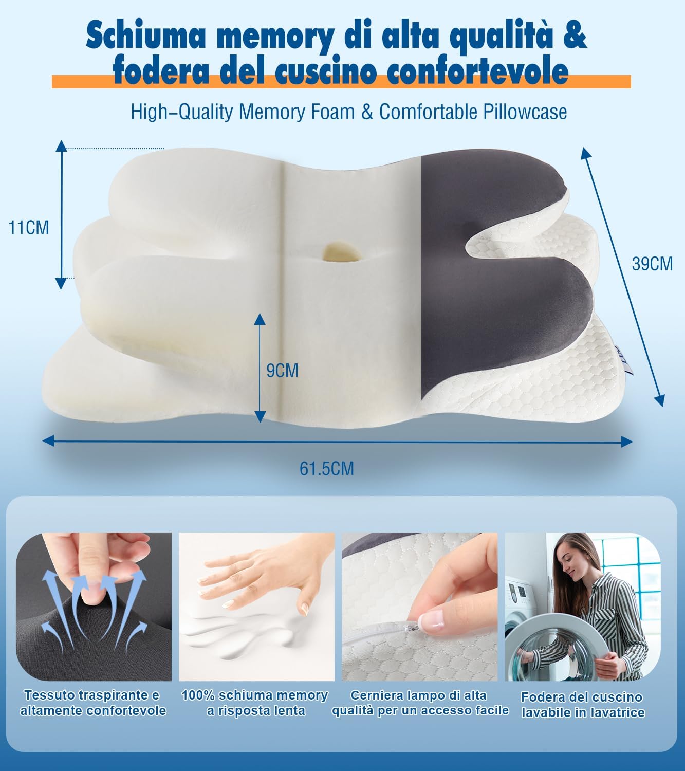 Idea Cuscino Cervicale Memory Foam Ortopedico - immagine 6