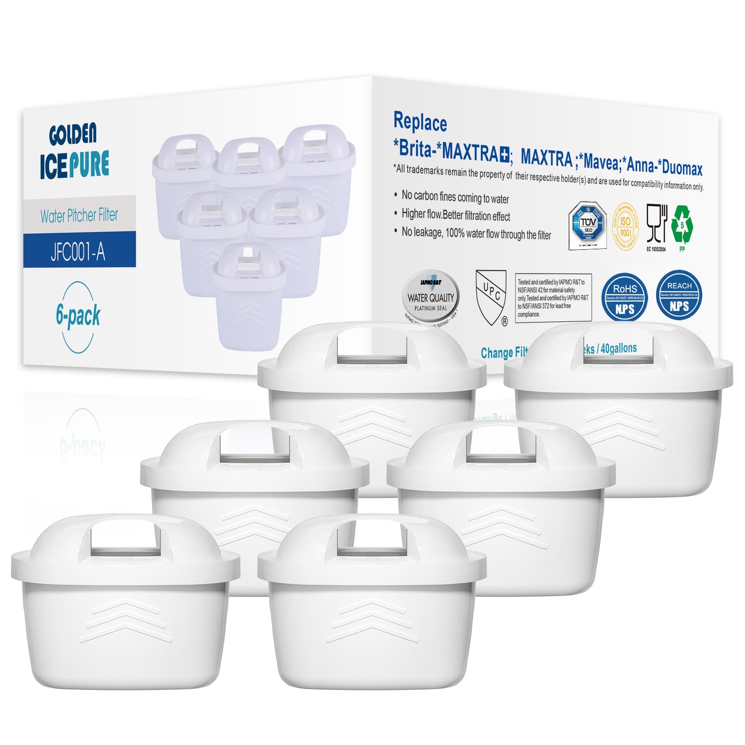 GOLDEN ICEPURE Filtro Acqua Ricambio per Brita Maxtra+ (6 Pezzi)