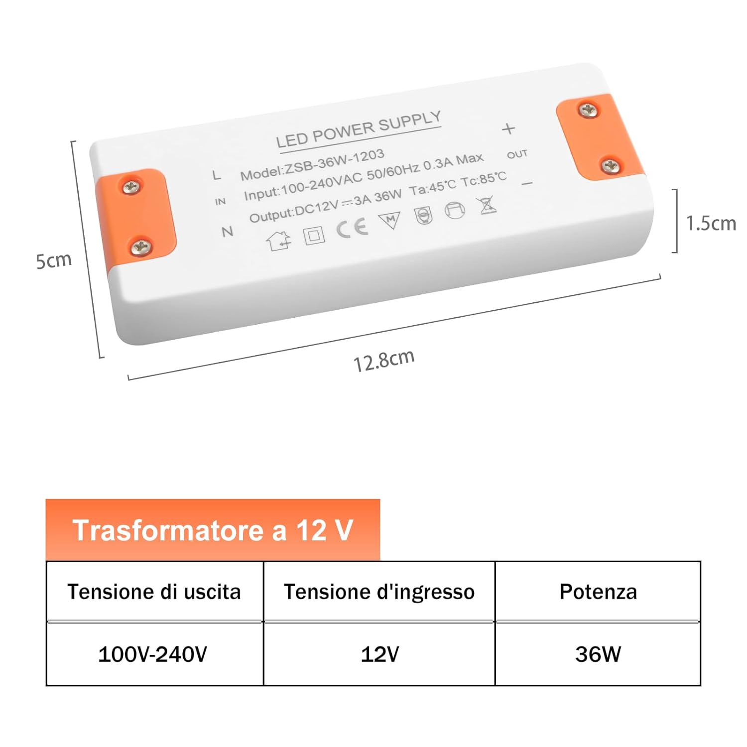 Alimentatore 12V 3A 36W Trasformatore LED - immagine 2