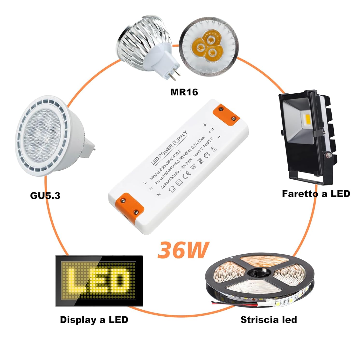 Alimentatore 12V 3A 36W Trasformatore LED - immagine 3