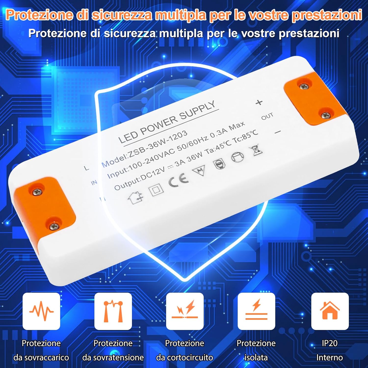 Alimentatore 12V 3A 36W Trasformatore LED - immagine 4