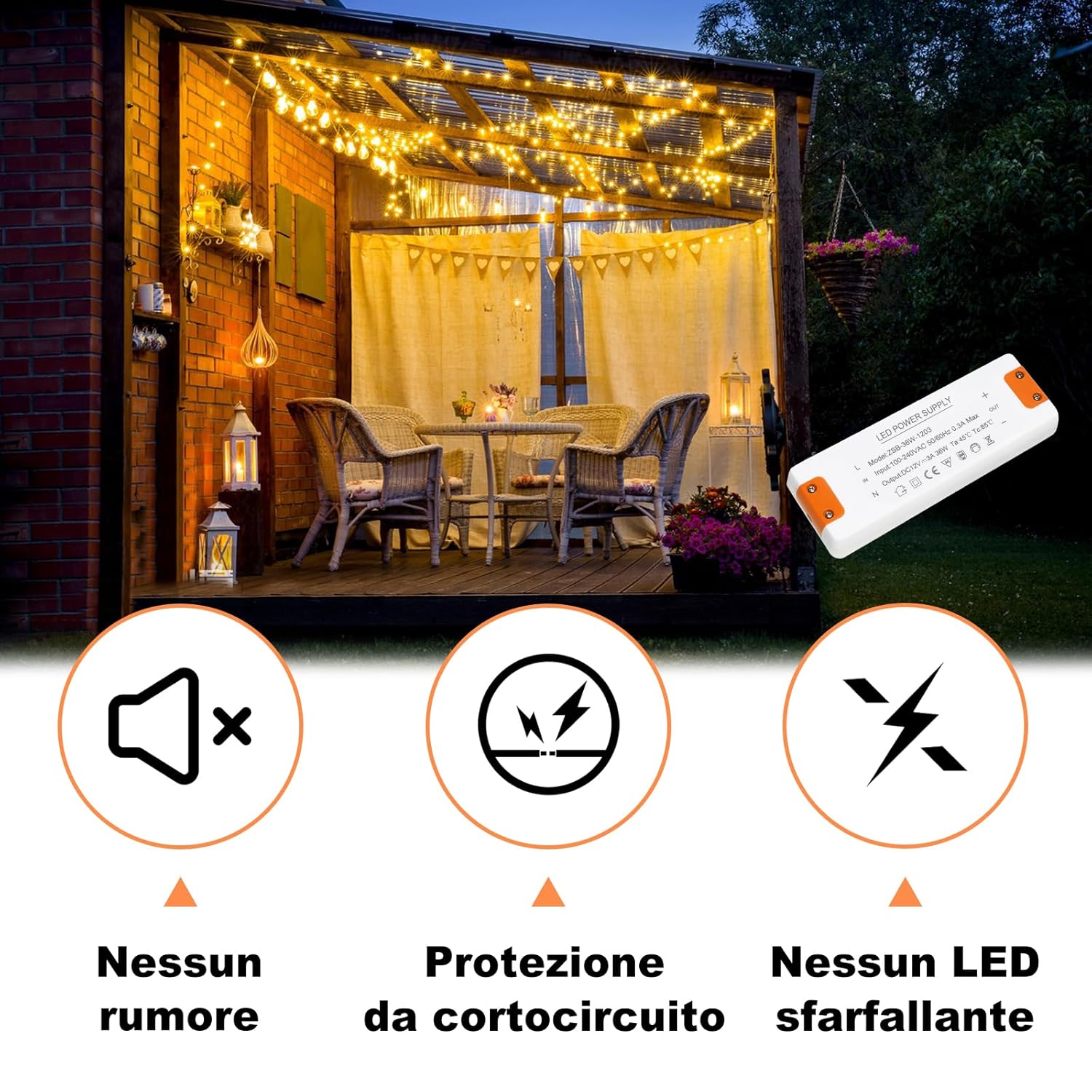 Alimentatore 12V 3A 36W Trasformatore LED - immagine 5