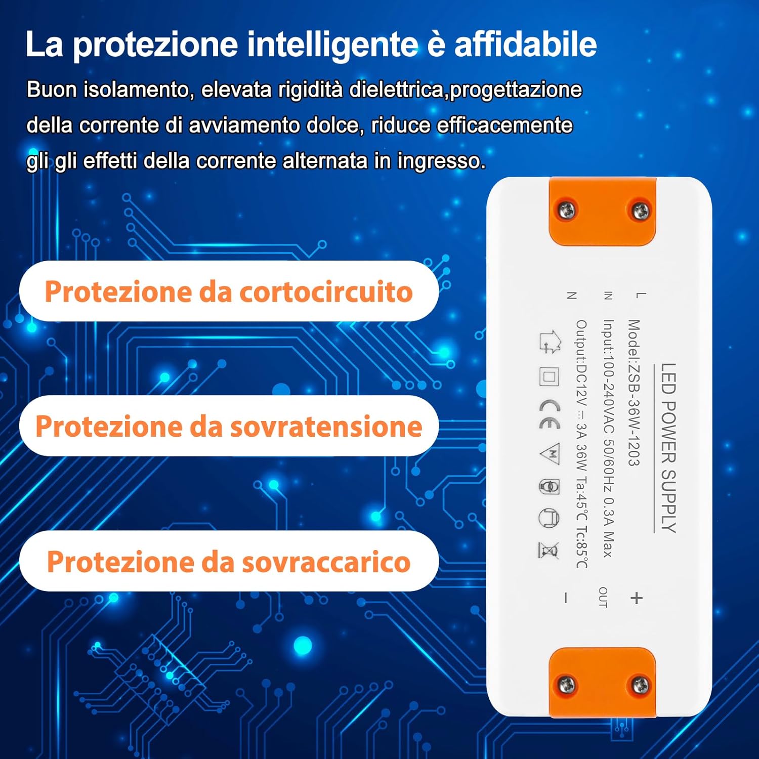 Alimentatore 12V 3A 36W Trasformatore LED - immagine 6