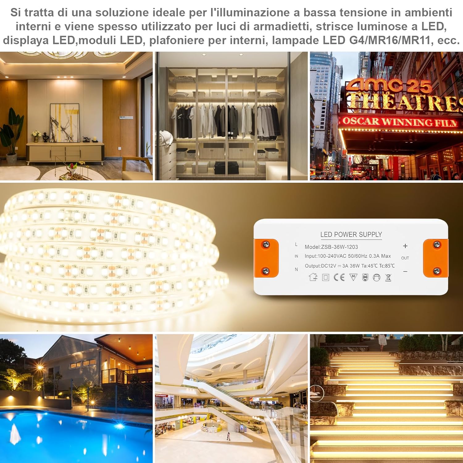 Alimentatore 12V 3A 36W Trasformatore LED - immagine 8