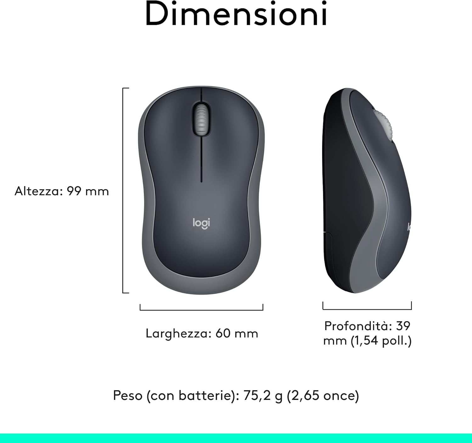 Logitech M185 Mouse Wireless 1000 DPI, Grigio - immagine 9