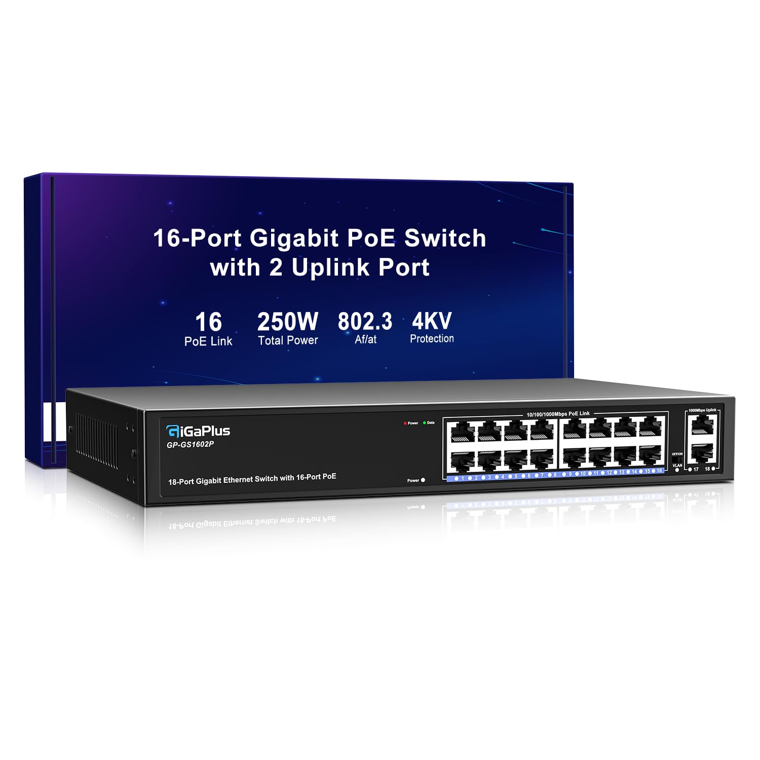 Gigaplus Switch PoE Gigabit 18 Porte 250W