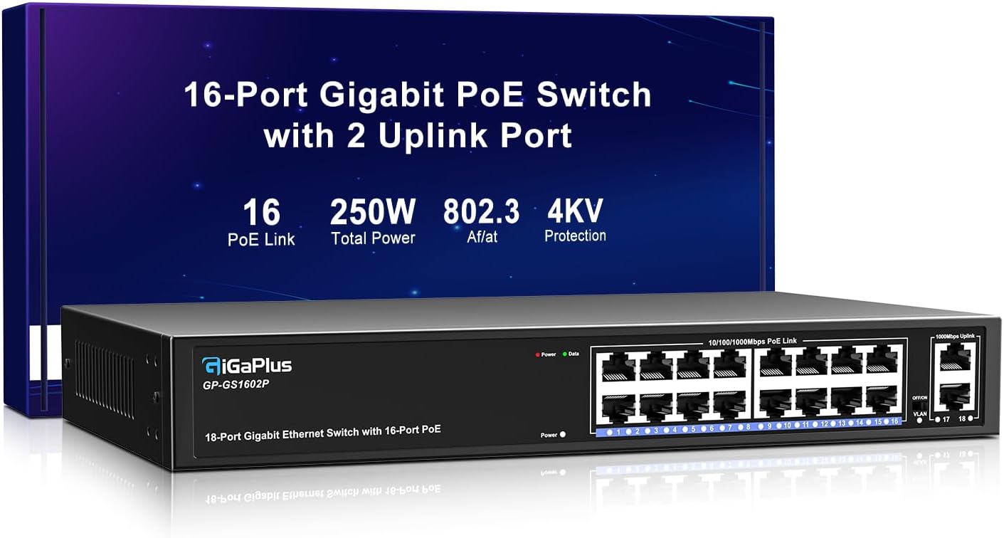 Gigaplus Switch PoE Gigabit 18 Porte 250W - immagine 1