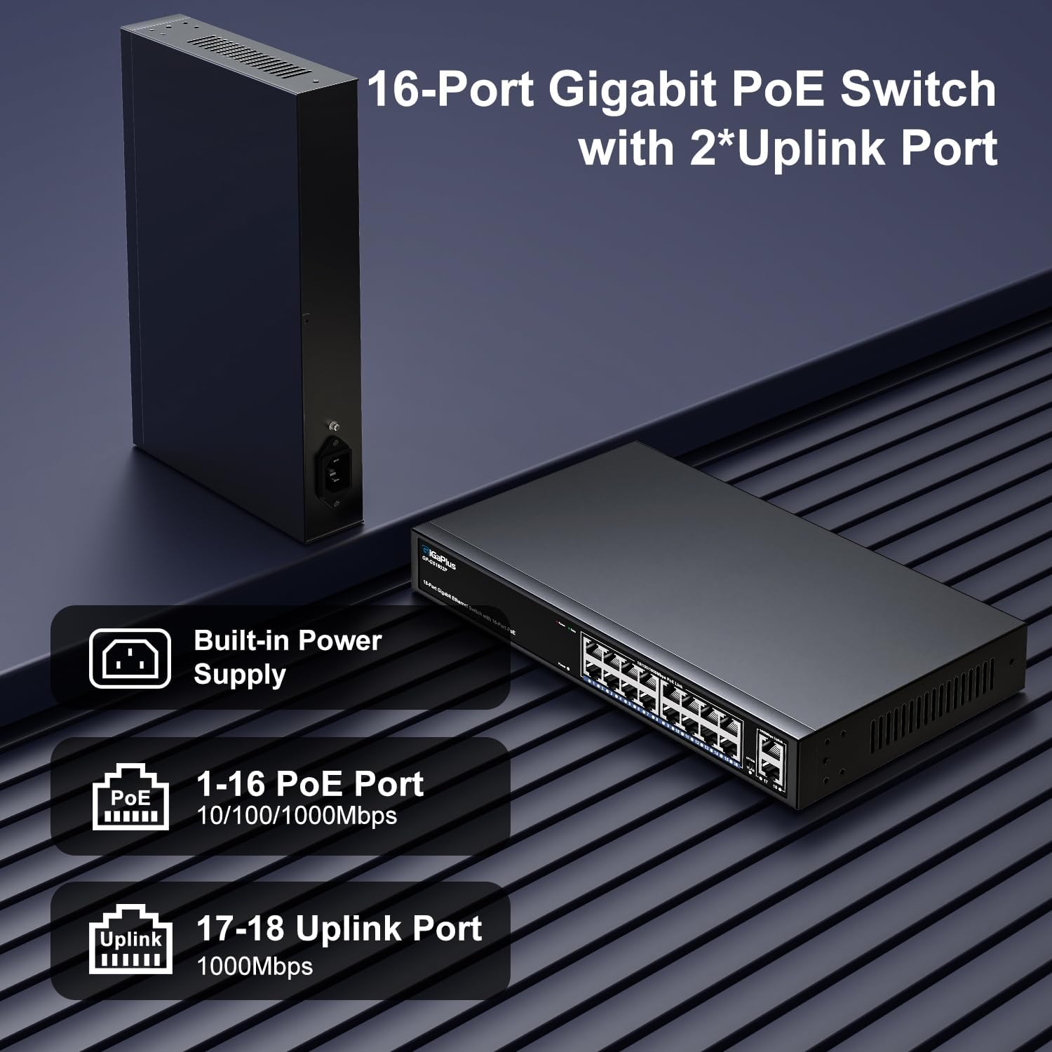 Gigaplus Switch PoE Gigabit 18 Porte 250W - immagine 2
