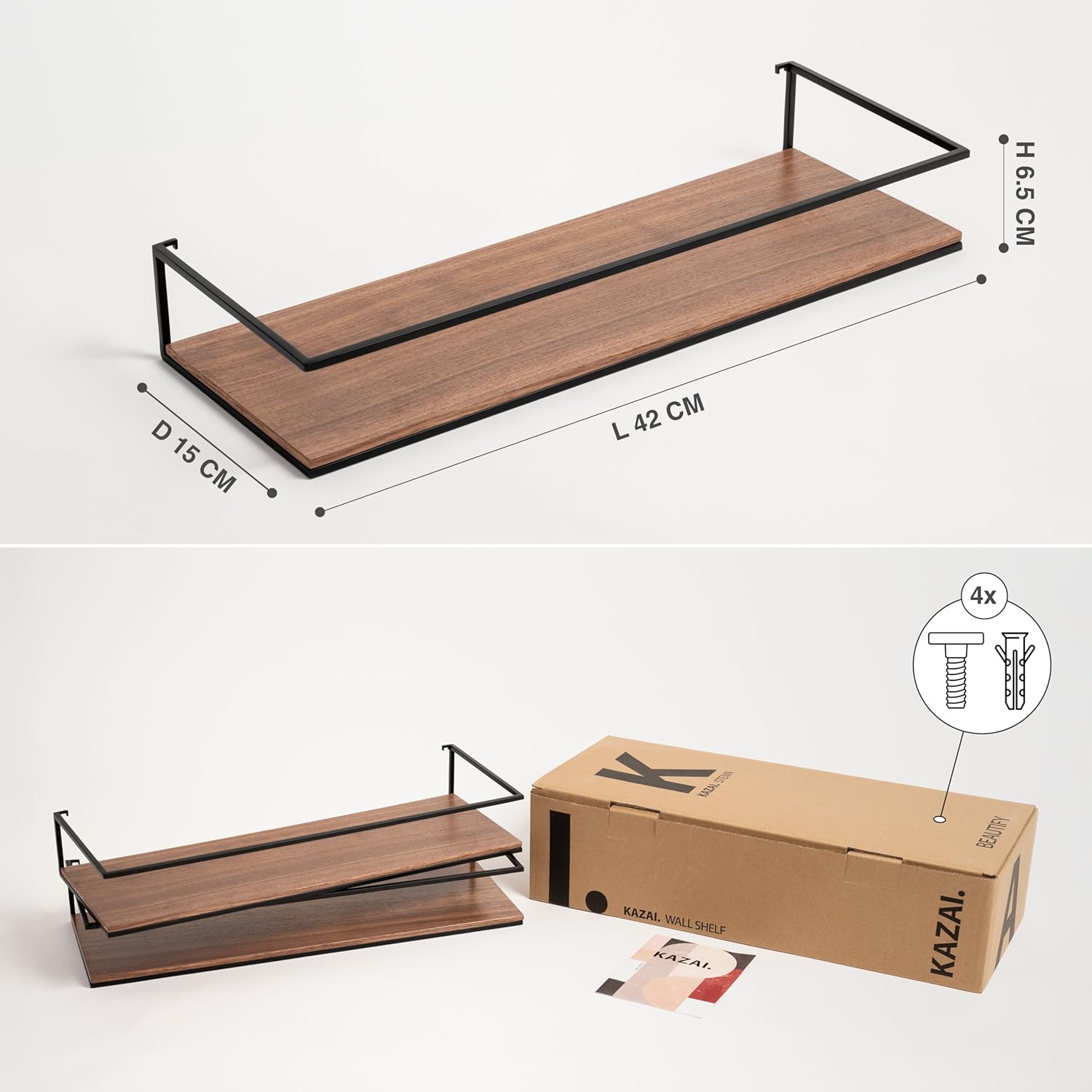 Kazai. Set di Mensole da Muro -STENN- Noce - immagine 3