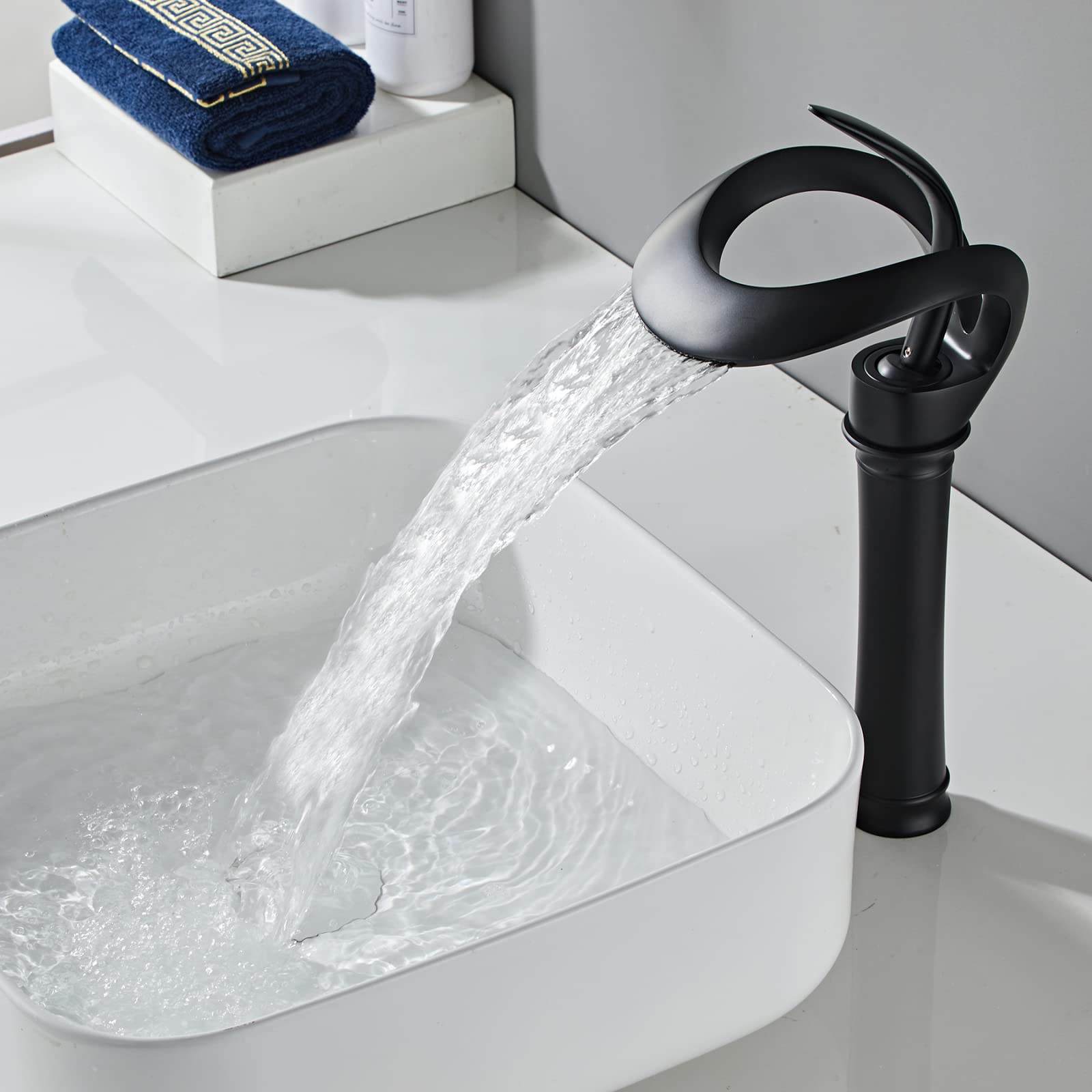 Rubinetto Bagno a Cascata Nero - Miscelatore Monocomando Alto