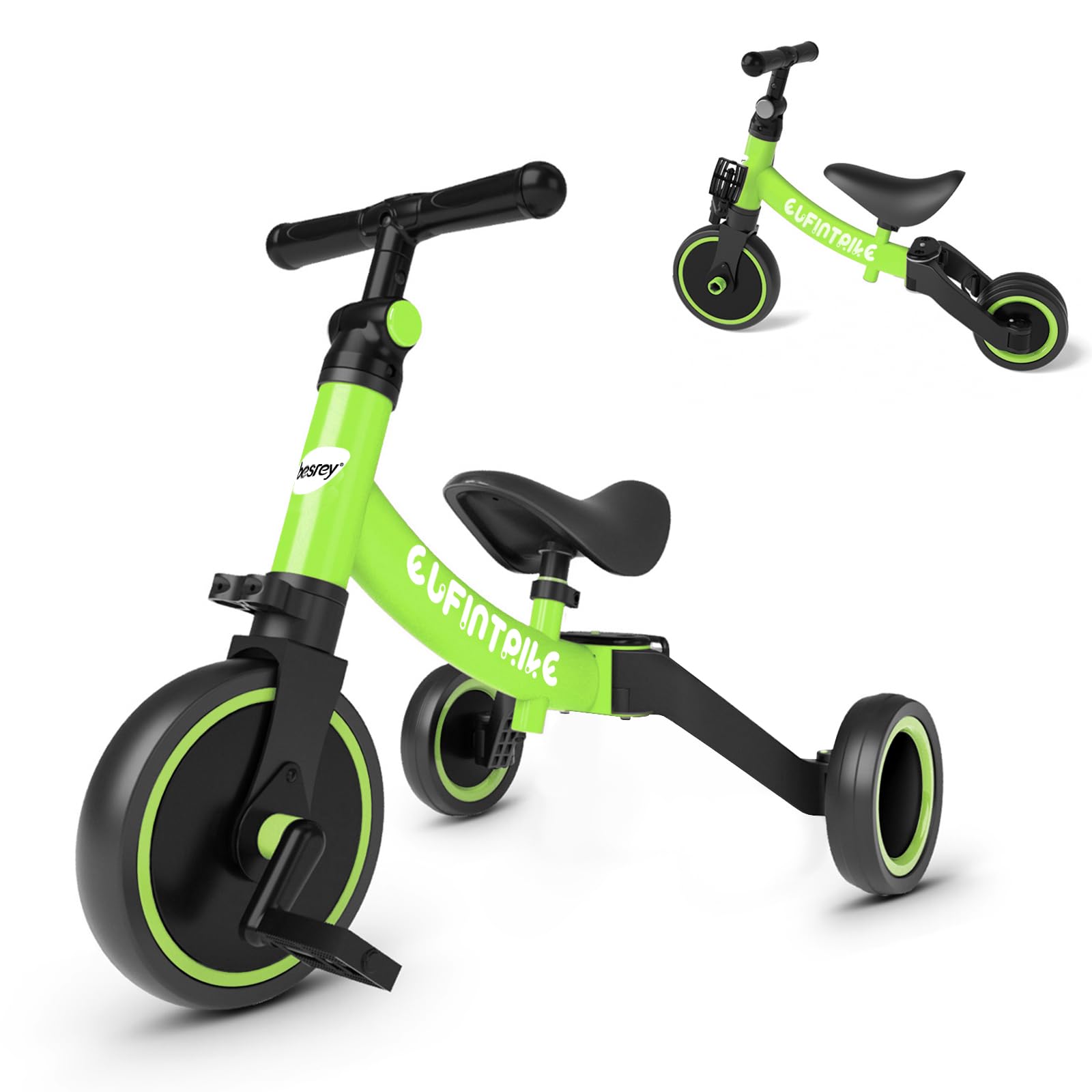 Besrey Triciclo 5 in 1 per Bambini 1-5 Anni, Verde