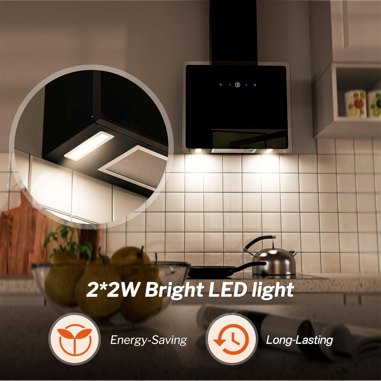 Firegas Cappa Aspirante a Parete 60cm con LED, Nero - immagine 3