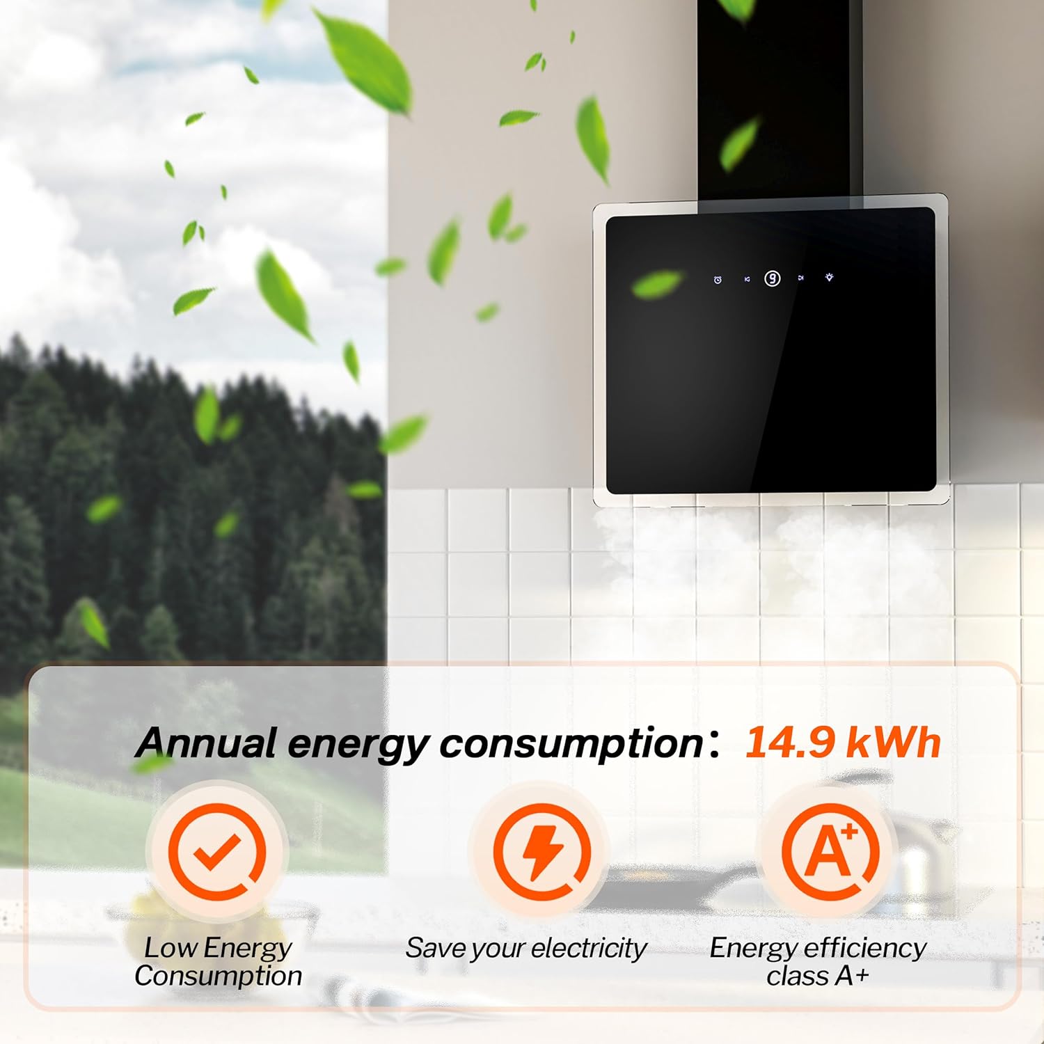 Firegas Cappa Aspirante a Parete 60cm con LED, Nero - immagine 4