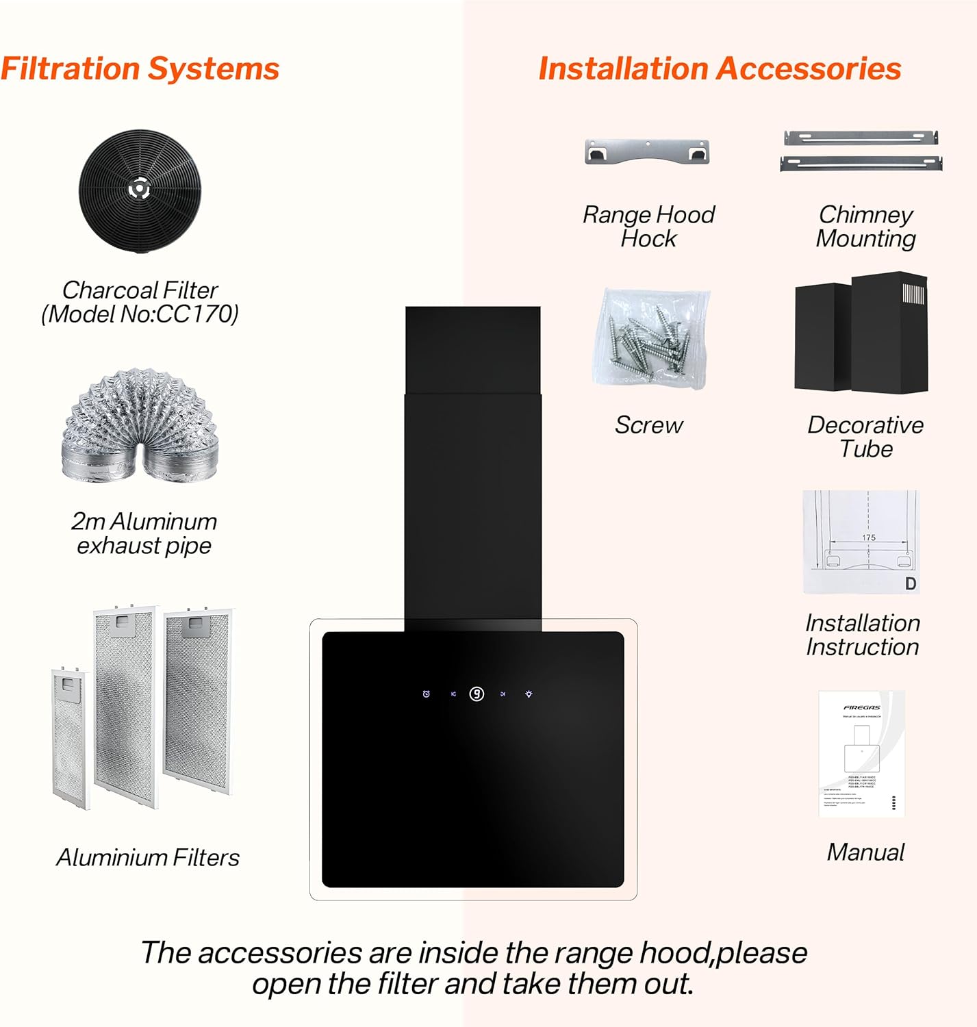 Firegas Cappa Aspirante a Parete 60cm con LED, Nero - immagine 6