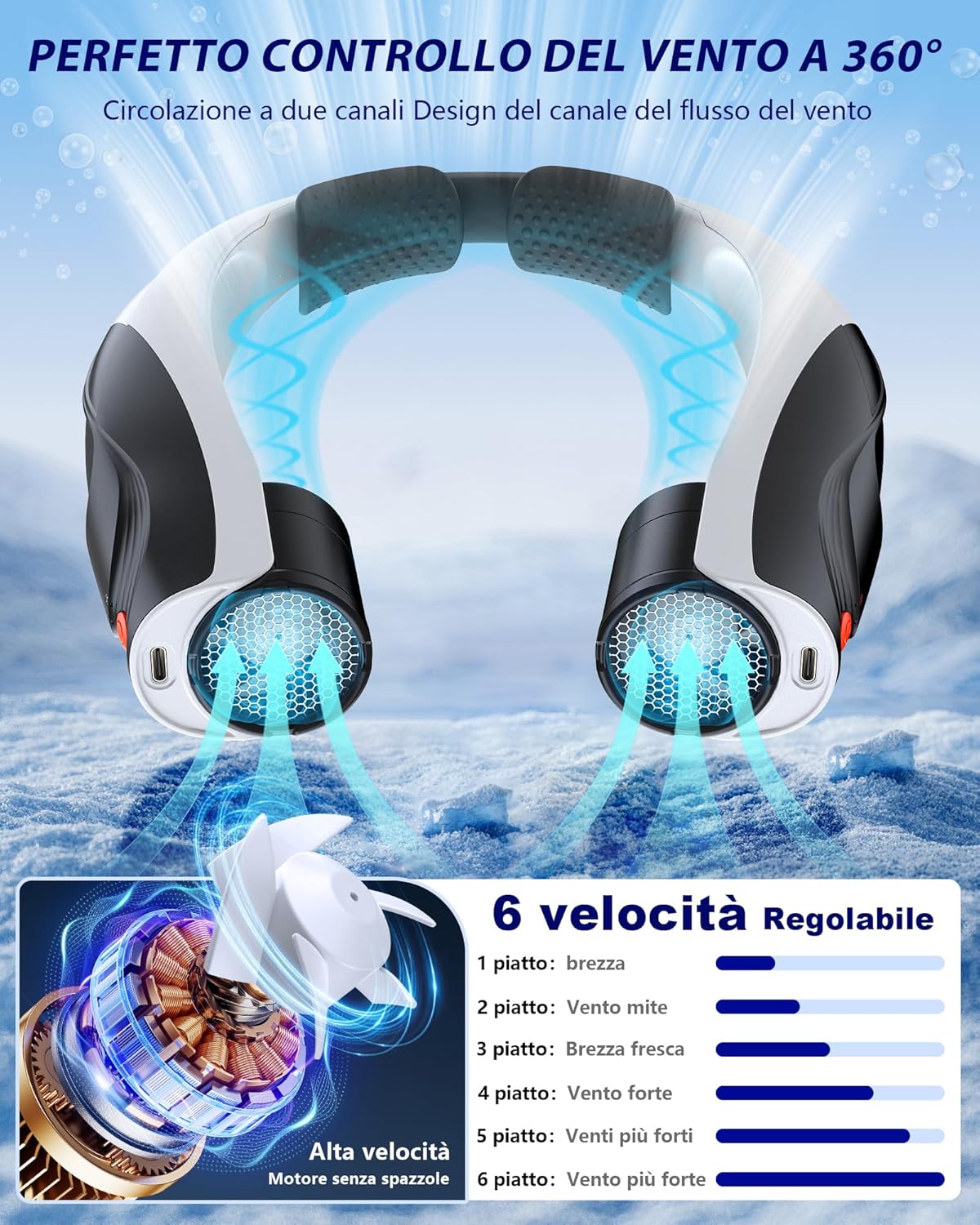 Tomatofrydan Ventilatore da Collo Portatile 6000 mAh - immagine 4