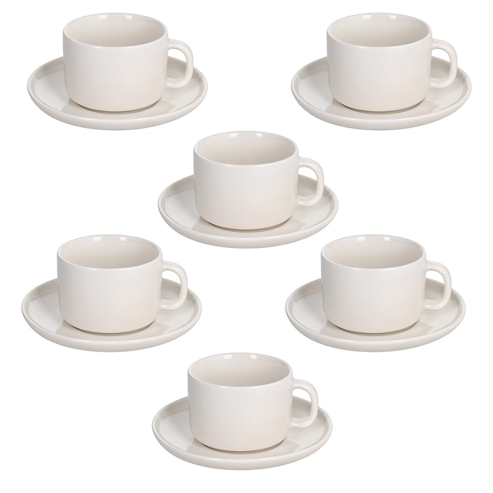Tognana Edge, Confezione 6 Tazze caffè con piatto 90 cc, New Bone China, Bianco