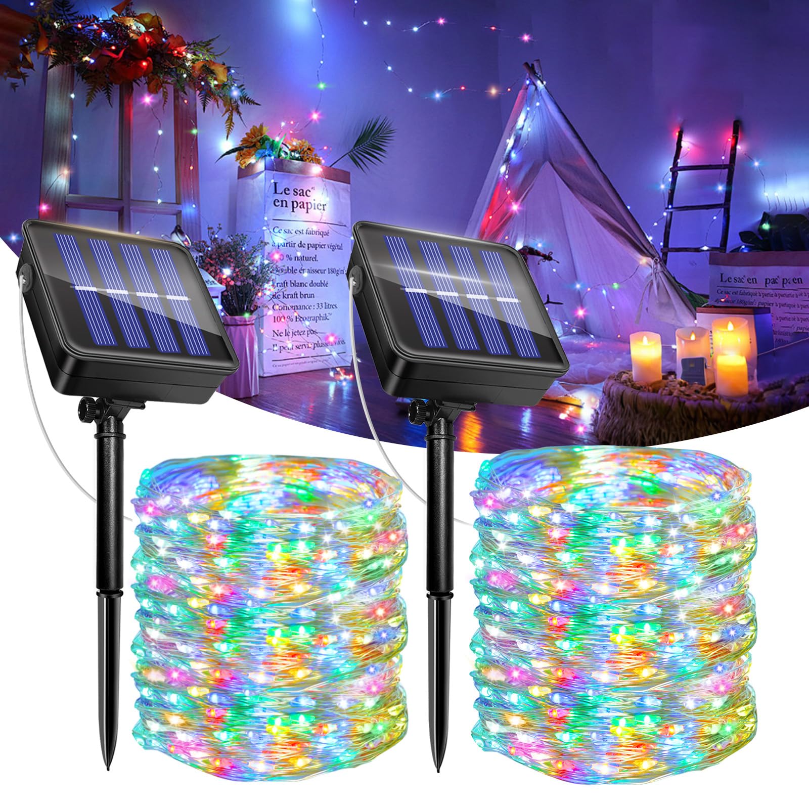 Caldarax Luci Solari Esterno 120LED 12M+2M, Colorato