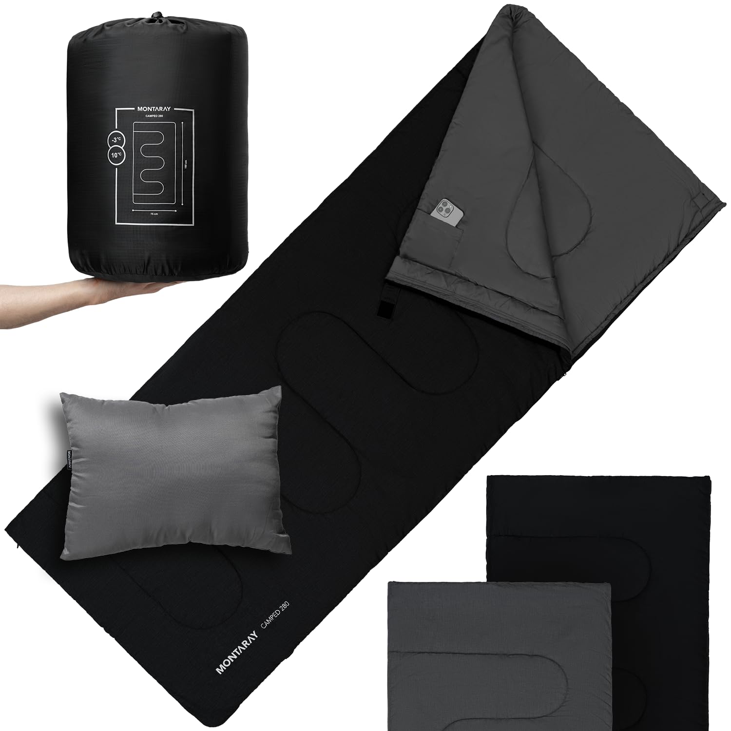 Sacco a Pelo 100% Cotone con Cuscino, 3-4 Stagioni