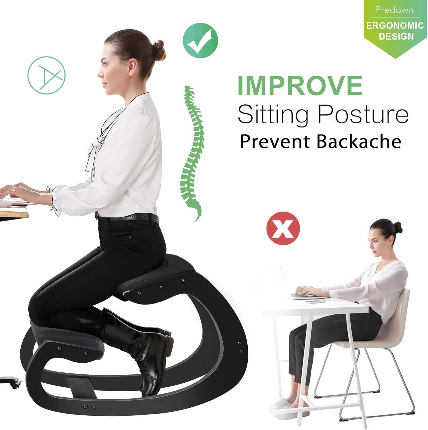 Predawn Sedia Ergonomica Posturale per Ginocchia, Nero - immagine 5