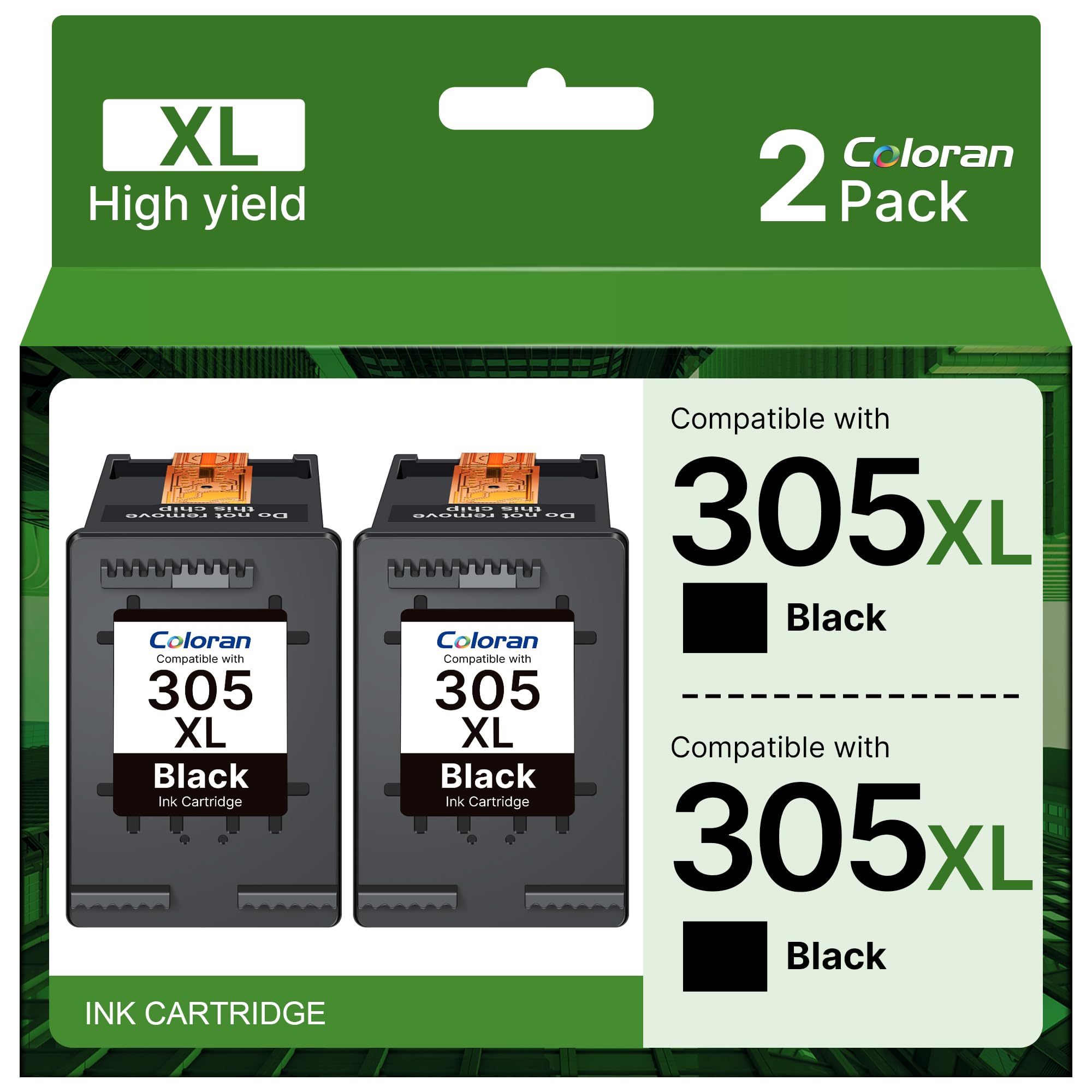 Coloran 305XL Cartucce Sostituzione per HP 305 XL (2 Nero)