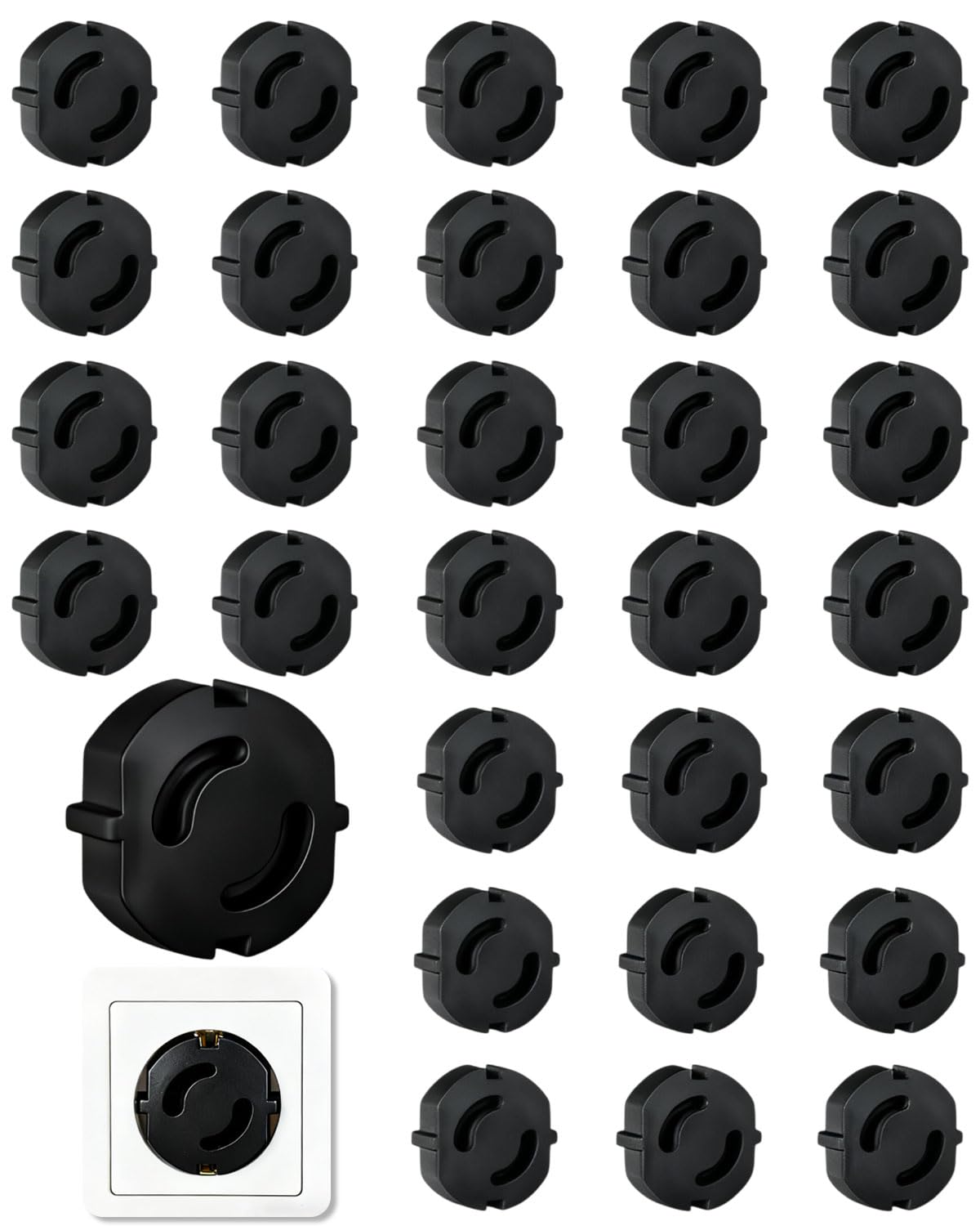 Copriprese, Protezione per presa plug-in per presa di sicurezza per bambini da 30 confezioni Blocco di sicurezza per bambini (Nero)