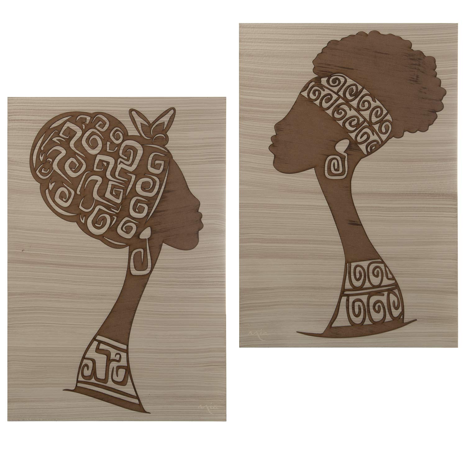 DRW Set di 2 Quadri rettangolari Africano in Legno 60x80cm