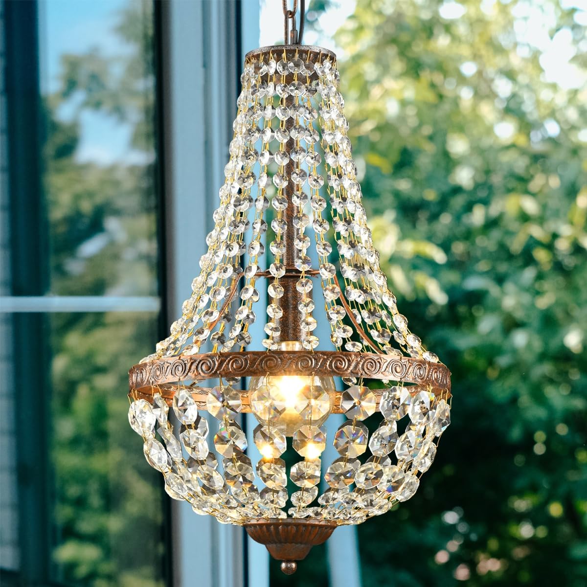 Lampadario di Cristallo LED Oro Vintage Dimmerabile