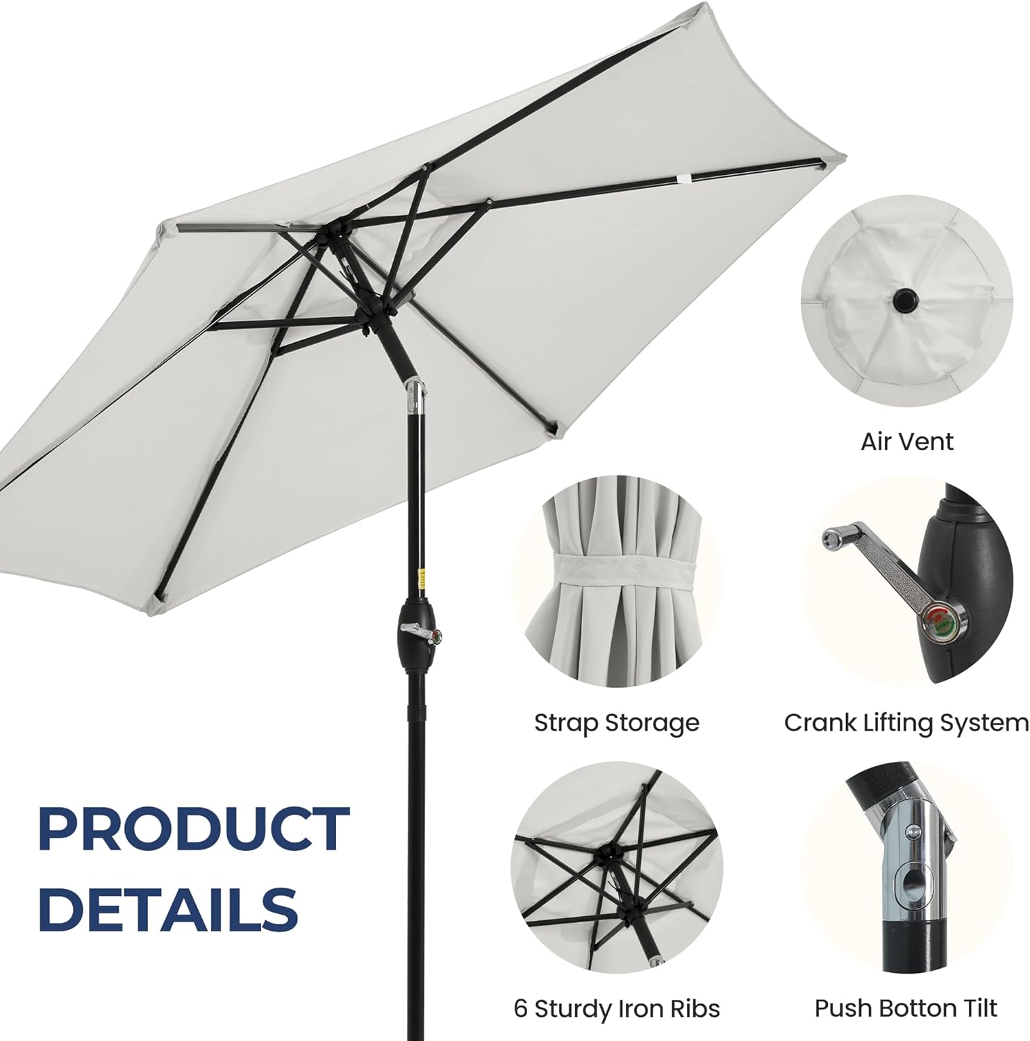 Sunvivi Outdoor Ombrello da Giardino 2,1m, Beige - immagine 3