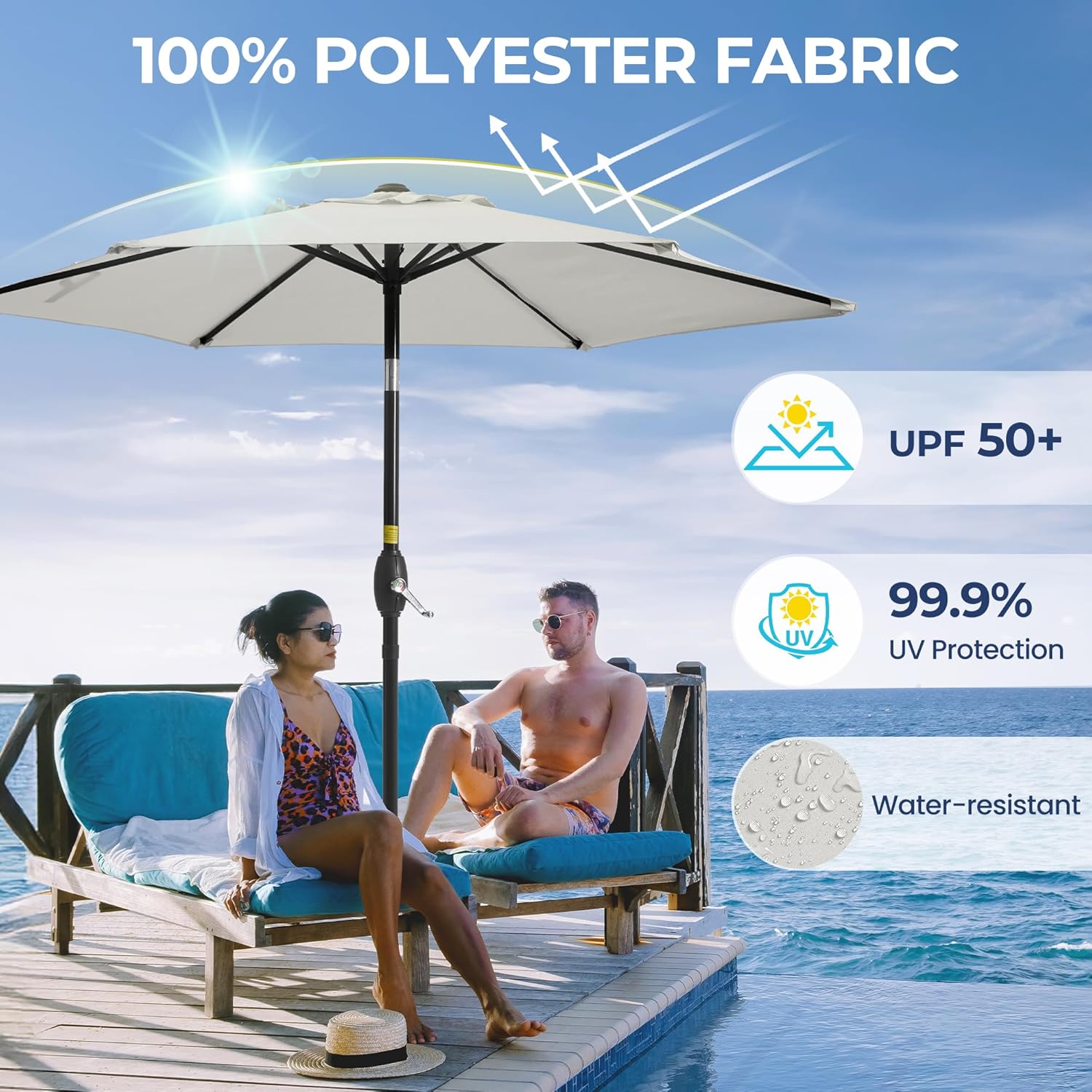 Sunvivi Outdoor Ombrello da Giardino 2,1m, Beige - immagine 4