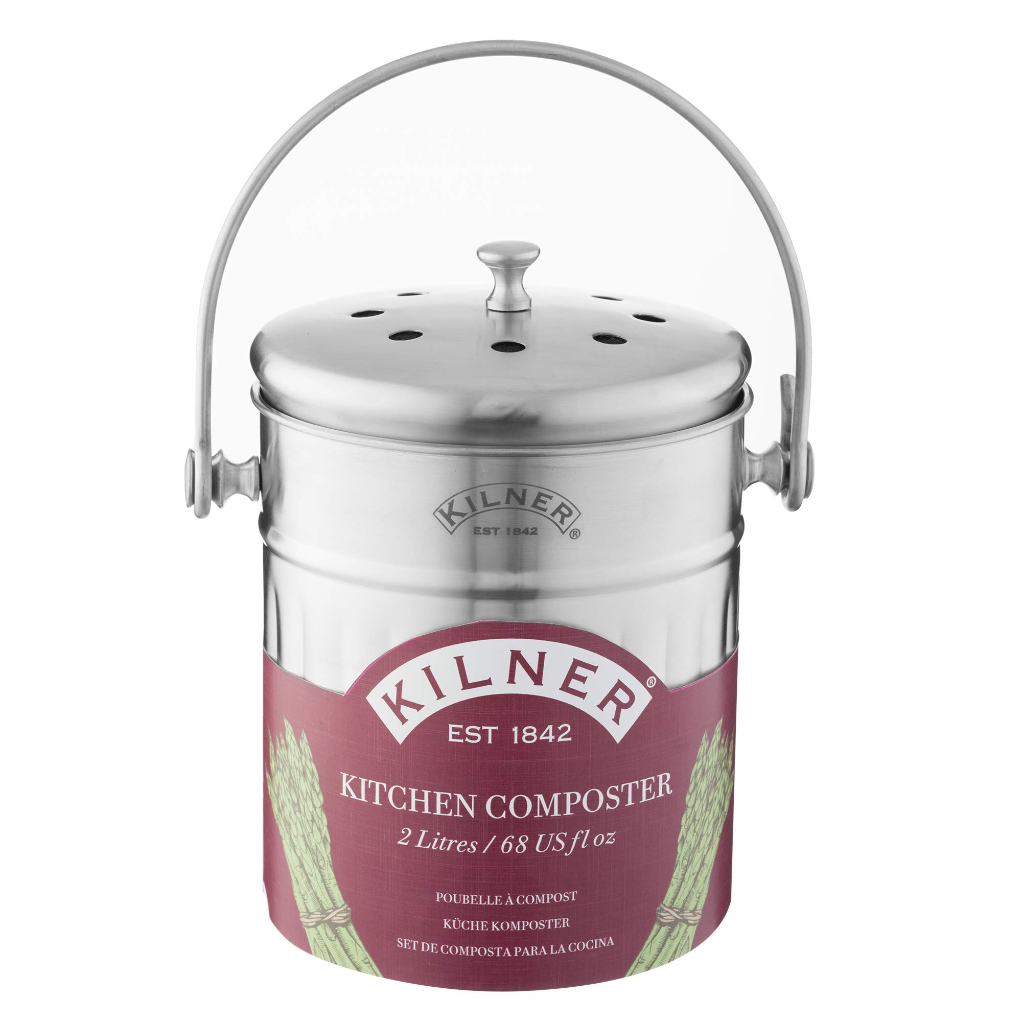 Kilner - Compostiera da Cucina, in Acciaio Inox, 2 l, Colore: Argento