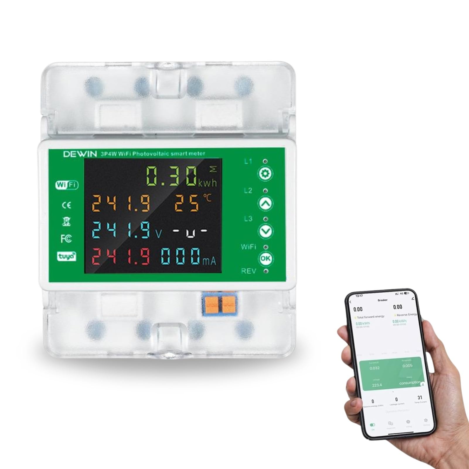 DEWIN Wifi Misuratore Consumo Elettrico Trifase 100A