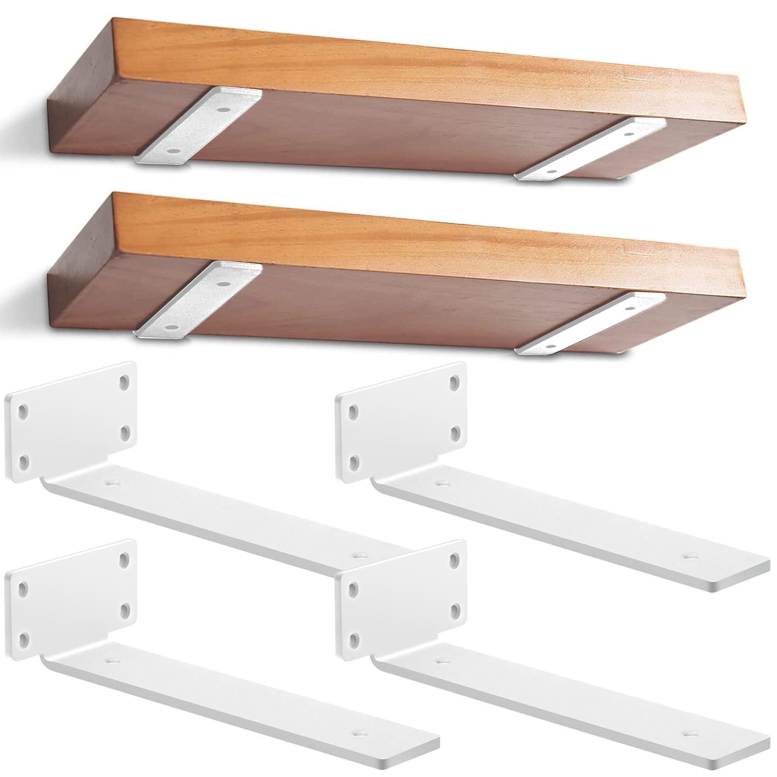 4 Pezzi Staffe per Mensole Galleggianti Pesanti, Bianco 30cm