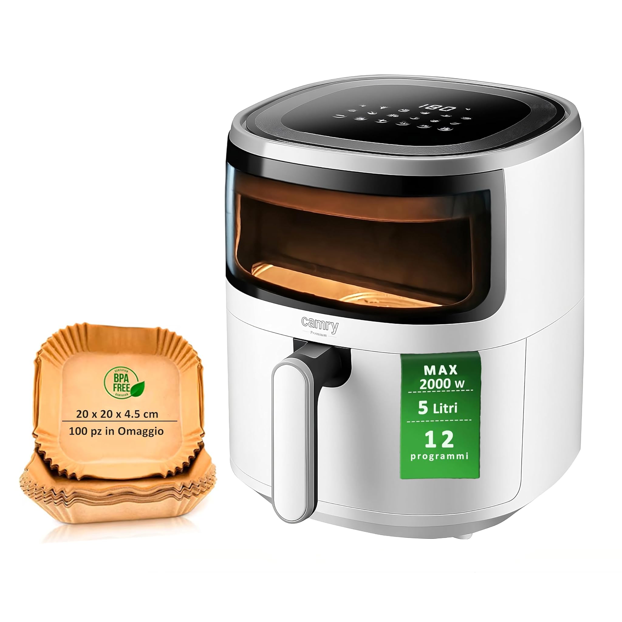 Camry CR6313 - Friggitrice ad Aria Digitale 5 Litri 1500W