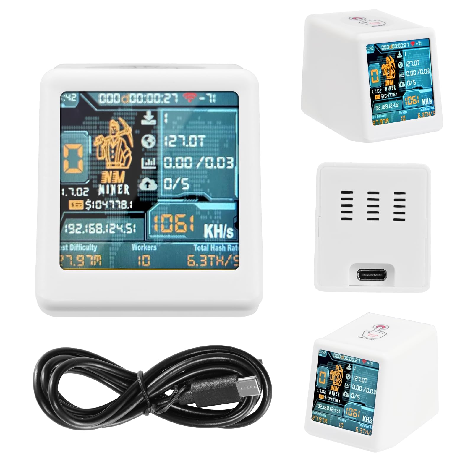 Nerdminer V2 Bitcoin Miner 1060 KH/s, Bianco