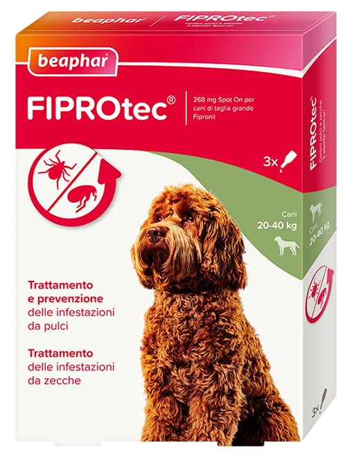 Beaphar FIPROtec Antiparassitario per Cane Taglia Grande (20-40 Kg), Protegge da Pulci e Zecche - In Confeziona da 3 Pipette