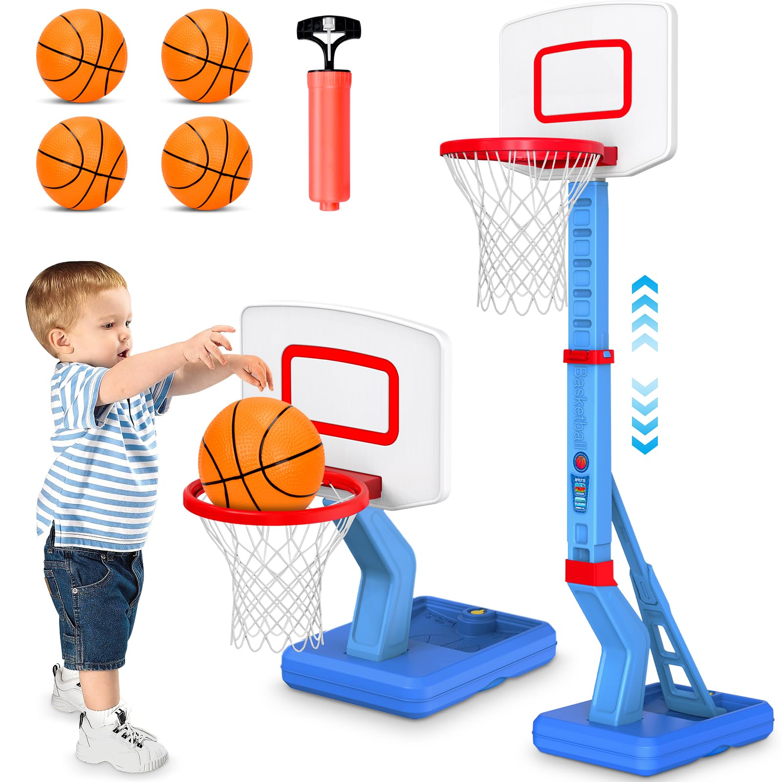 Canestro Basket Bambini Altezza Regolabile 70-138 CM, Blu