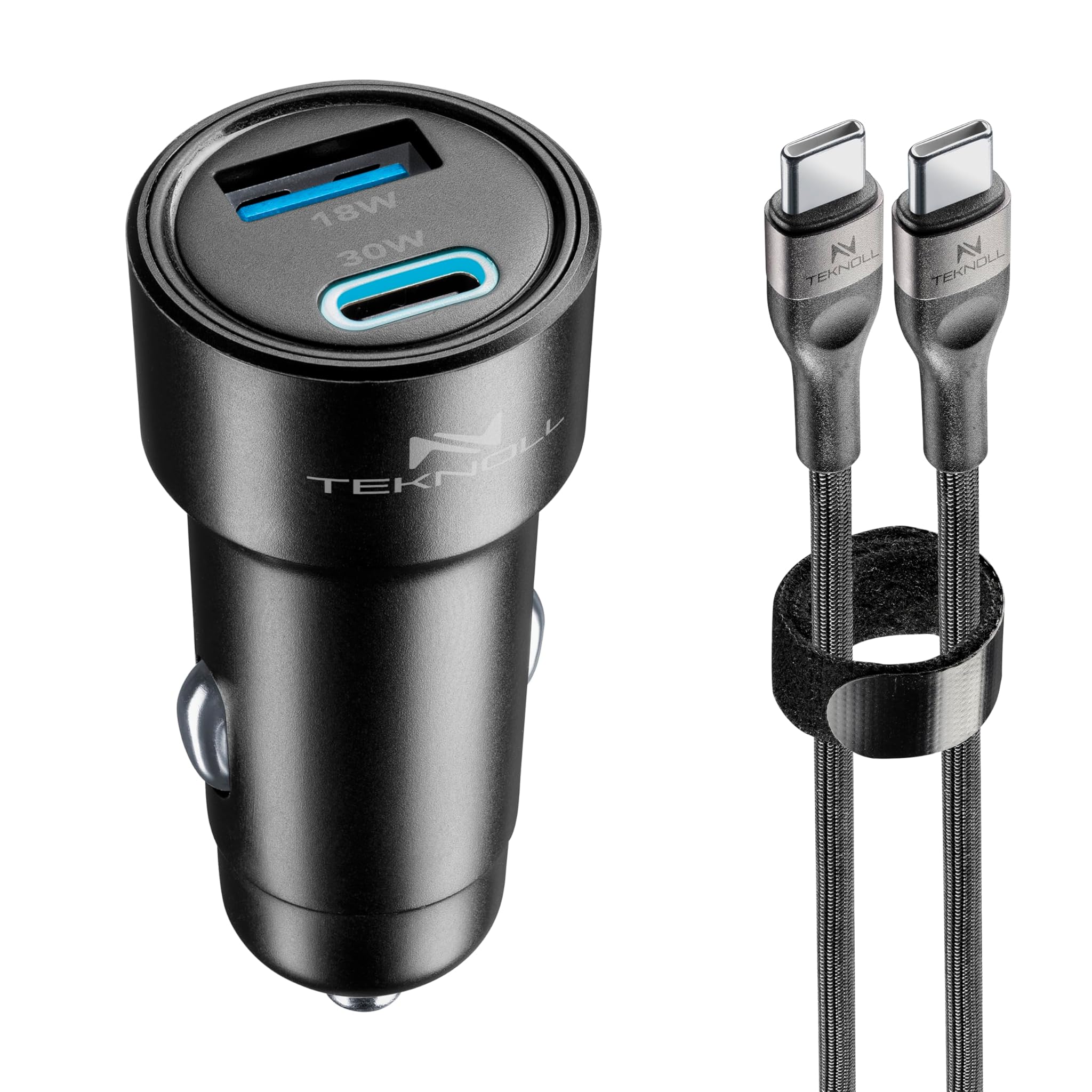 Caricabatterie Rapido Auto 30W 2 Porte USB/USB-C, Nero