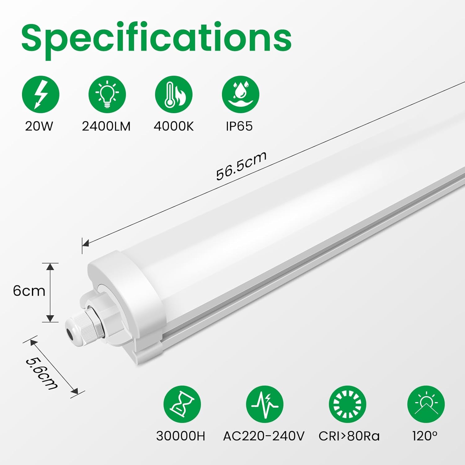 Alusso 2x Plafoniera da Officina 60CM 20W 2400LM - immagine 2