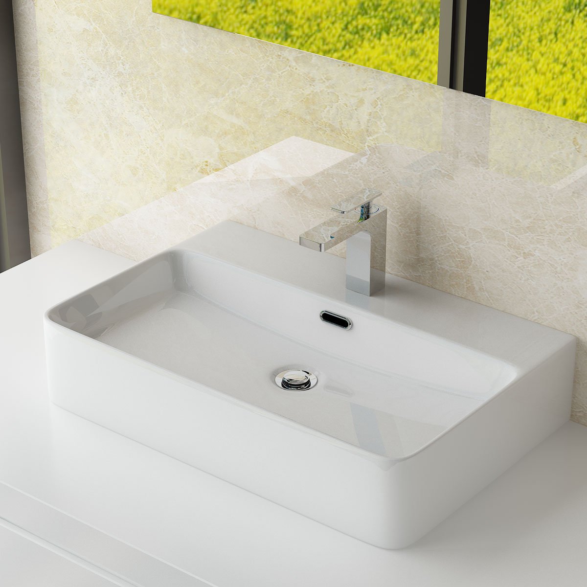 Lavabo Sospeso in Ceramica per Bagno 60,5x42x13 cm
