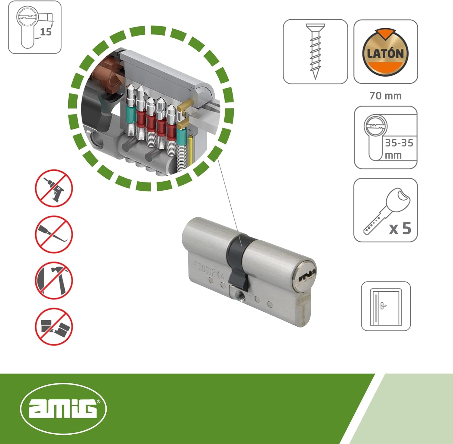 Amig Confezione Sicurezza Hasp Acciaio e Cilindro Ottone - immagine 5