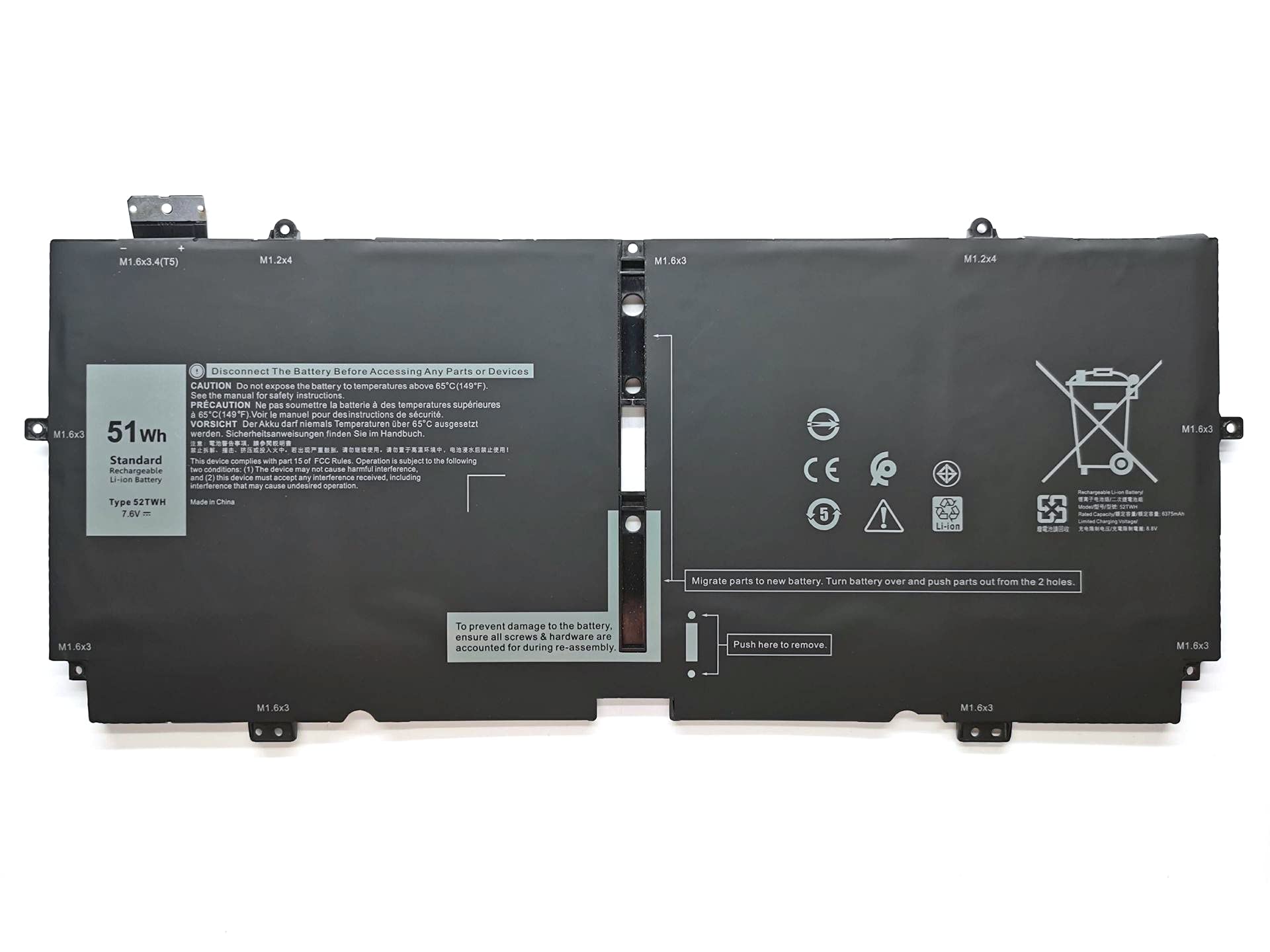 Batteria di Ricambio 52TWH 7.6V 51Wh per Dell XPS 13