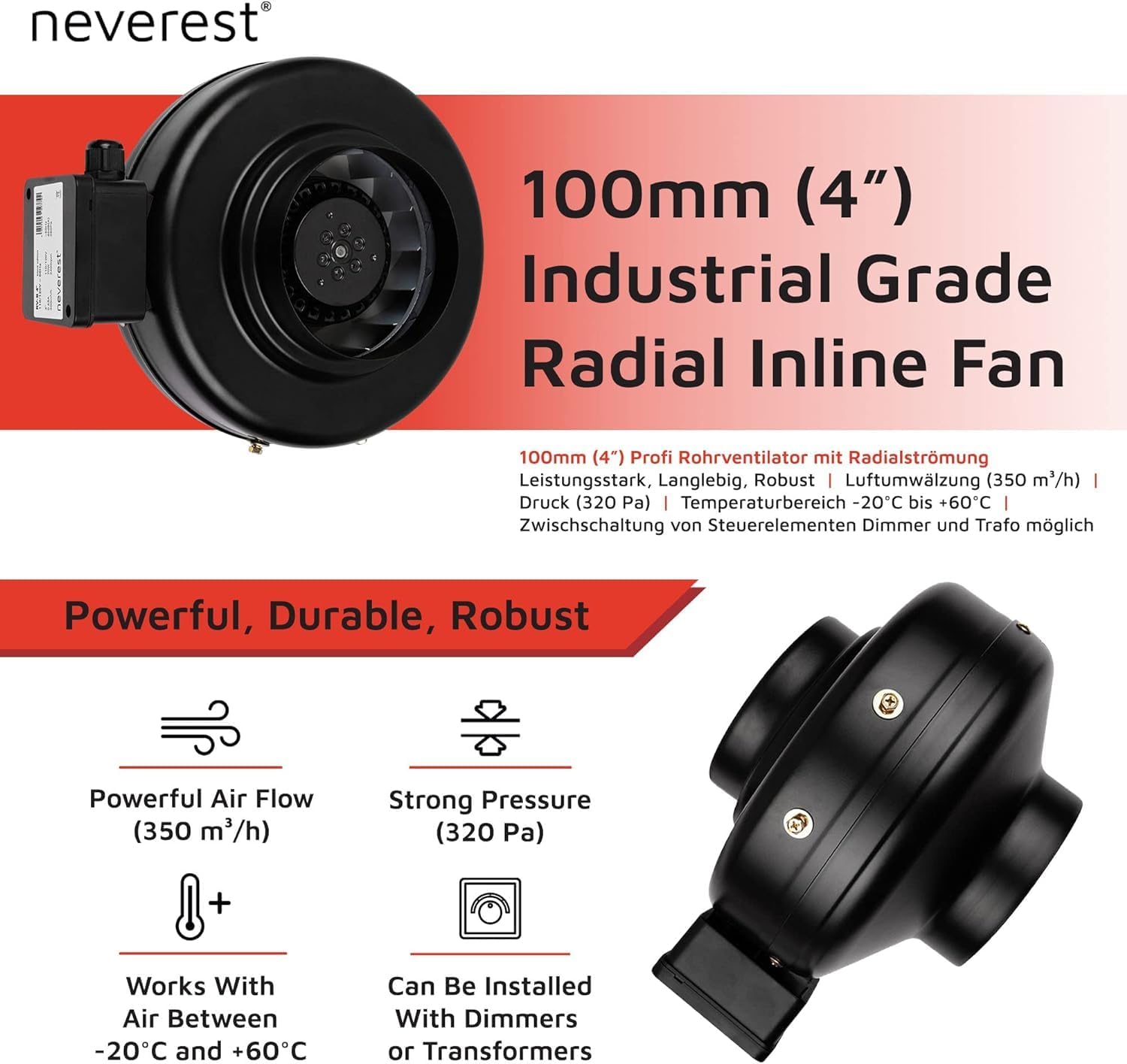 Neverest® RV-B 100mm - Ventilatore Centrifugo in Linea - immagine 2