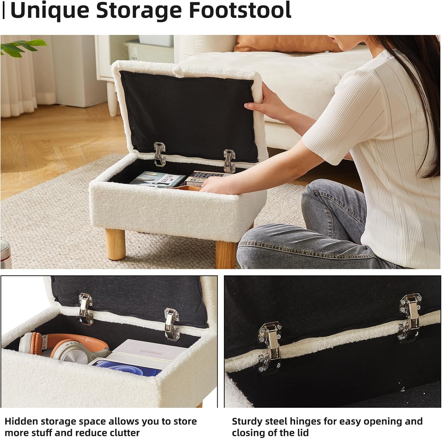 Piccolo Poggiapiedi con Contenitore - Bianco - immagine 5