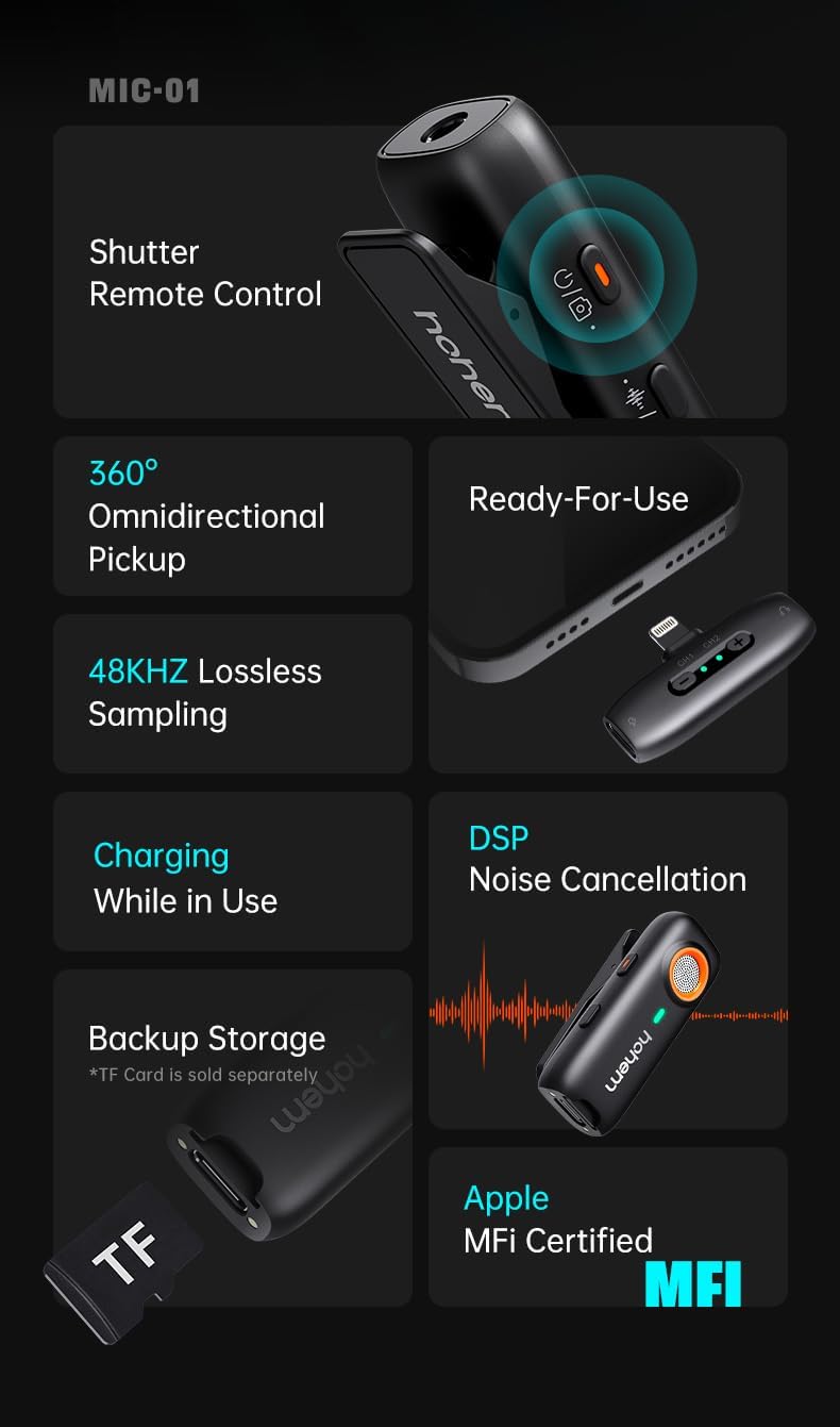 Hohem MIC-01 Microfono Lavalier Wireless per iPhone iPad - immagine 2