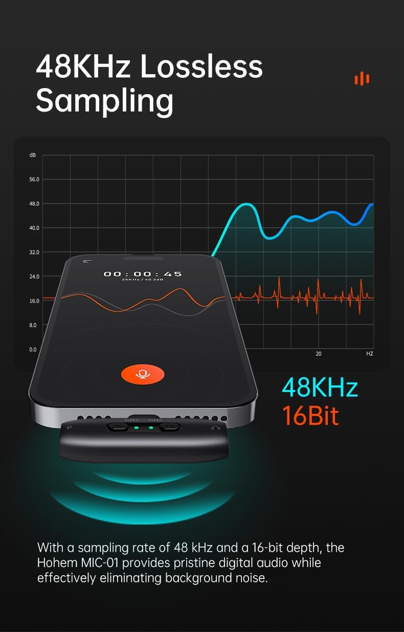 Hohem MIC-01 Microfono Lavalier Wireless per iPhone iPad - immagine 6