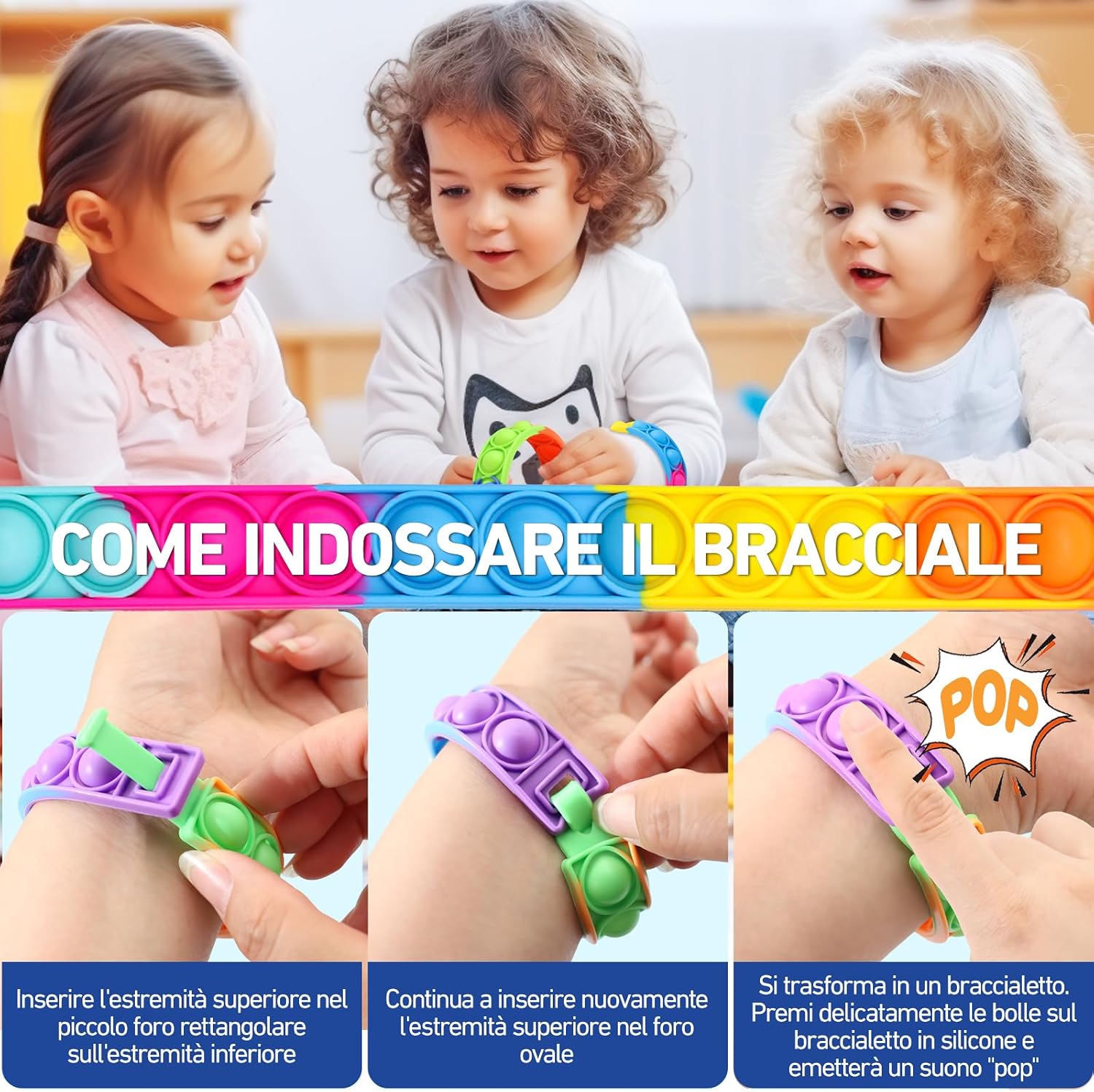 Braccialetti Bambini Popit in Silicone (36 Pezzi) - immagine 3