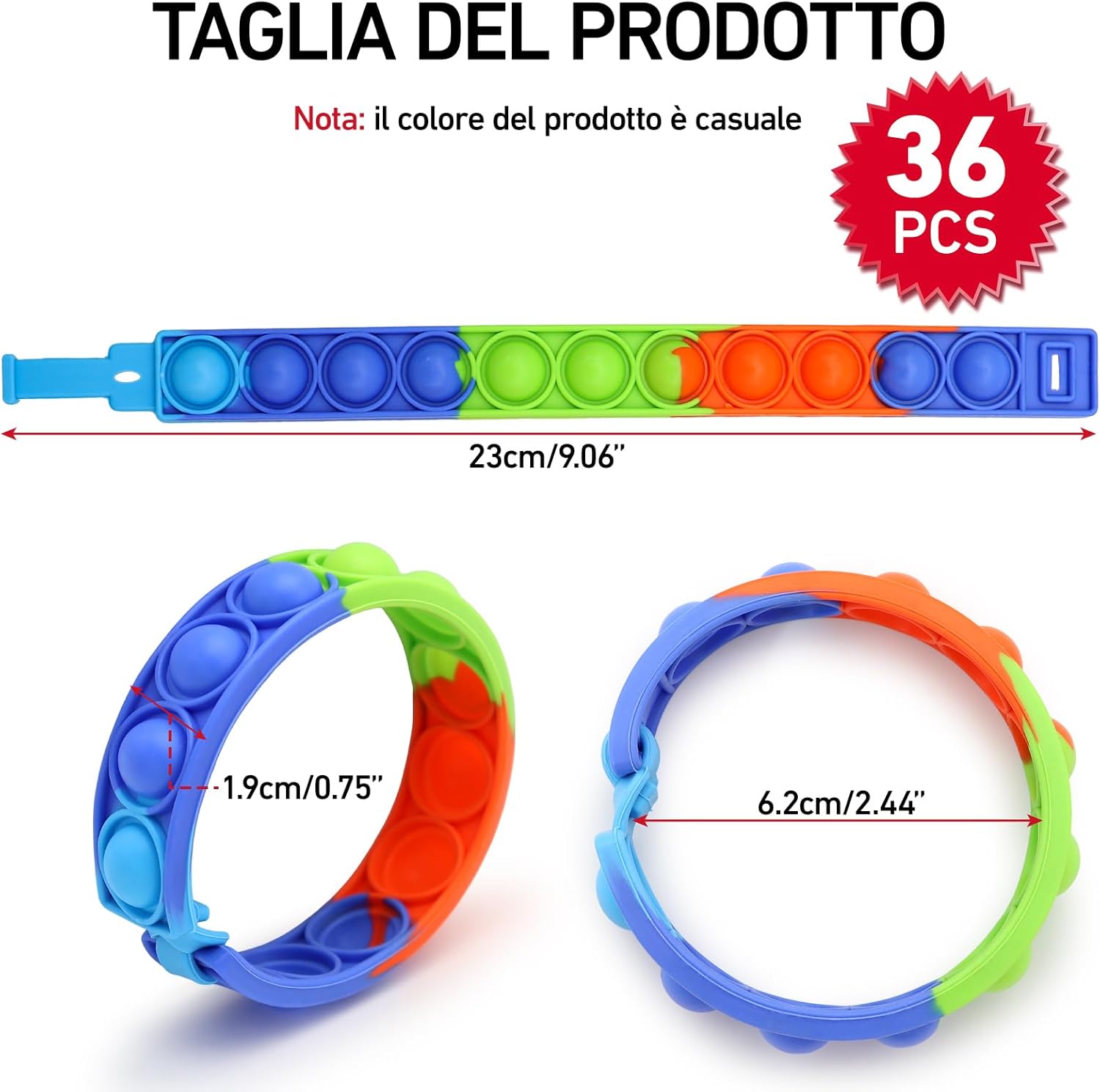 Braccialetti Bambini Popit in Silicone (36 Pezzi) - immagine 5