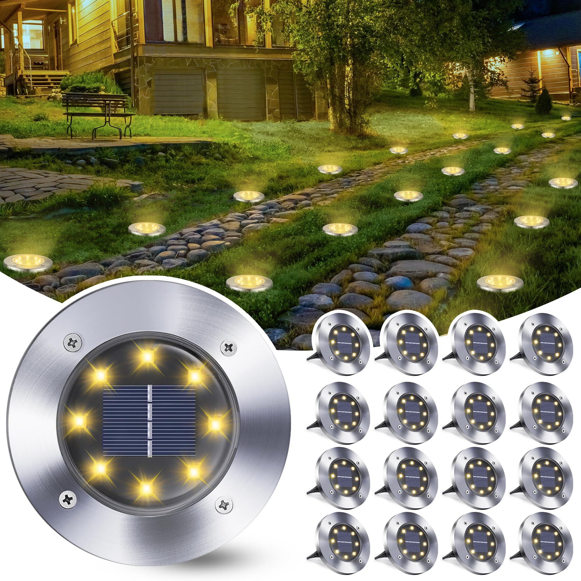 Qedertek Luci Solari Giardino Esterno 8 LED (16 Pezzi)