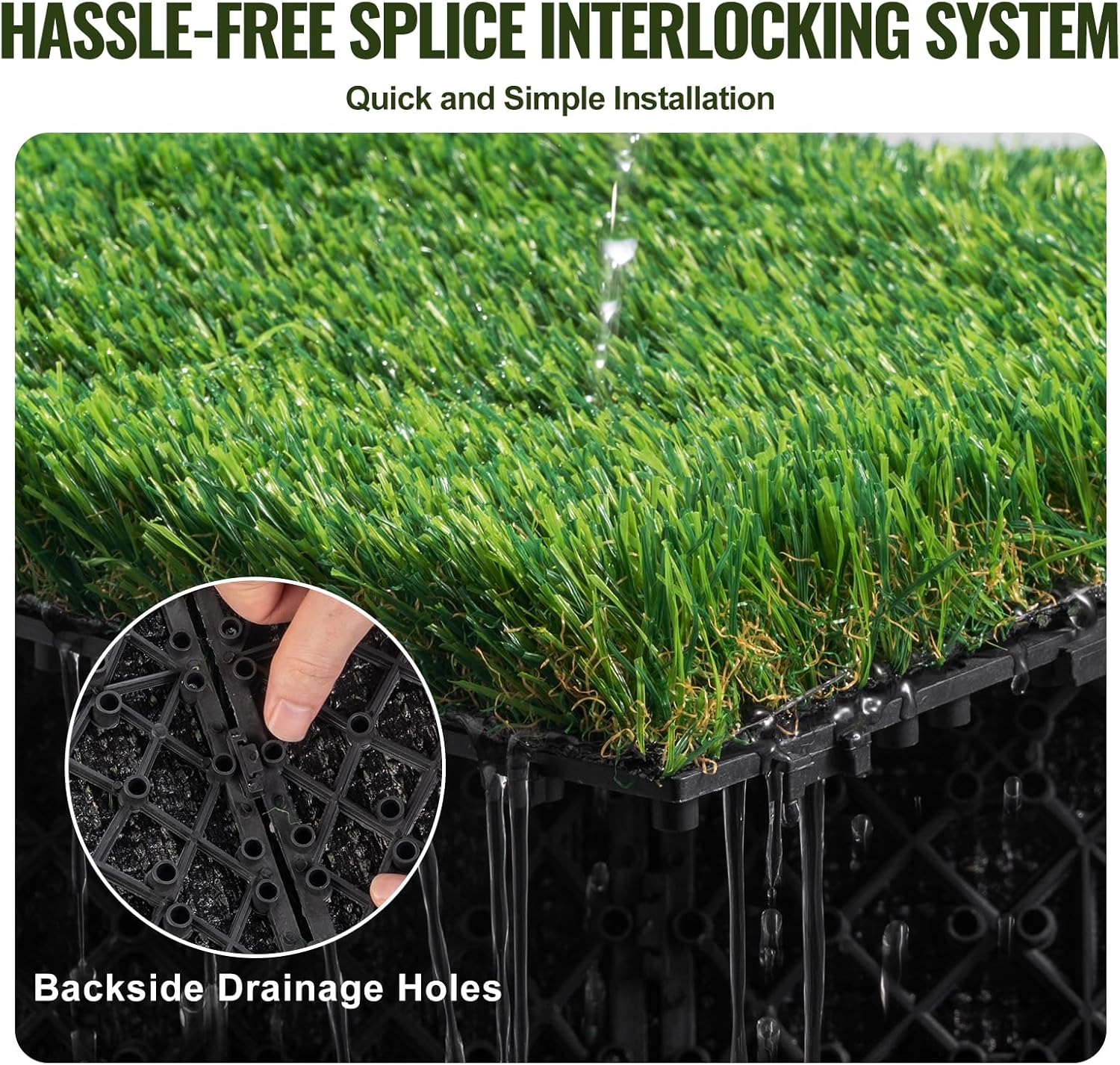 Vevor Erba Artificiale 18 Piastrelle a Incastro 310x310mm - immagine 5